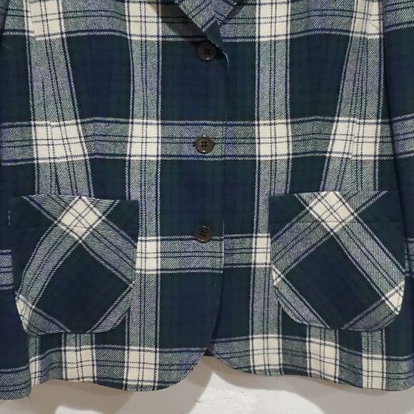 Vintage Pendleton Tartan Wool Blazer Jacket in Green & Plaid Size 6 - Picture 3 of 12
